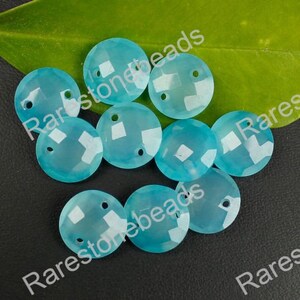 10 Pieces Sky Blue Chalcedony, Front To Back Drilled Gemstone, Handmade Stone, Round Shape Stone, Faceted Chalcedony, Size 10x10 MM