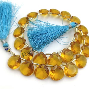 Citrine Heart Shape, 10 Pieces, Drilled Citrine, Faceted Citrine Glass, Top drilled Heart, Citrine Jewelry, Citrine Beads Jewelry size 12 mm