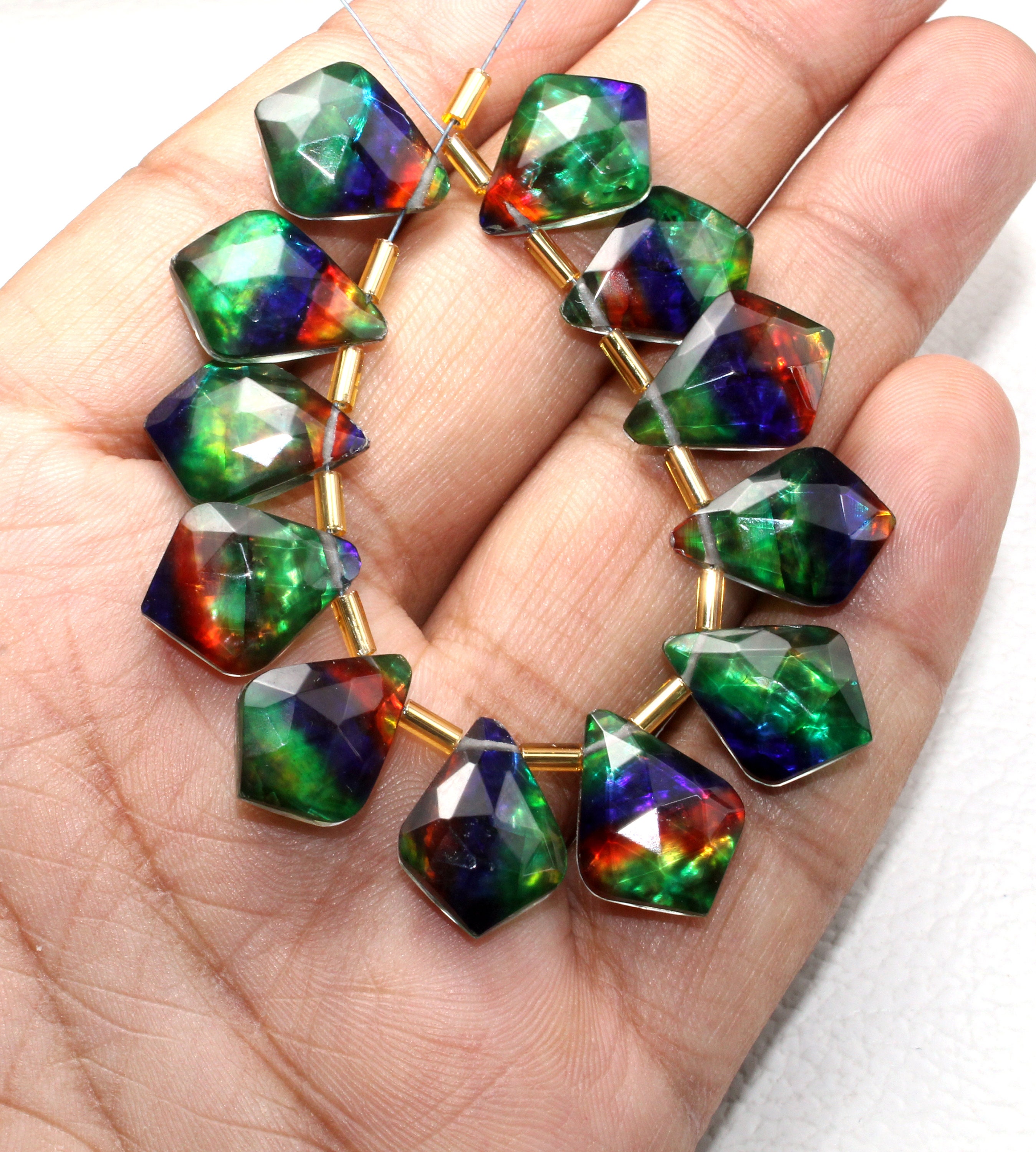 Gem Treasures 14x10mm Ammolite & Multi Gemstone High Set Ring