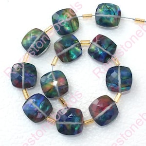 Ammolite, 10 Pieces, Drilled gemstone, Faceted Ammolite, Loose gemstone, Ammolite stone, drilled Ammolite Glass size 12x12 mm gemstone beads