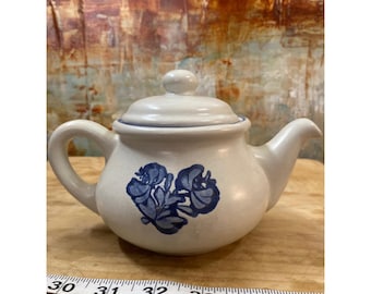 Pfaltzgraff Blue Floral Stoneware Teapot Small Individual Salt Glaze Pottery