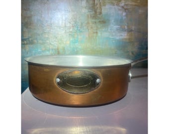 De La Cuisine Vintage Copper Saute Pan French Lined Cookware Brass Handle