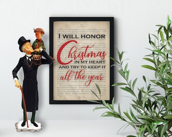 5" x 7" Charles Dickens Wall Art | A Christmas Carol Quote | Vintage Book Page Art | Christmas Decor