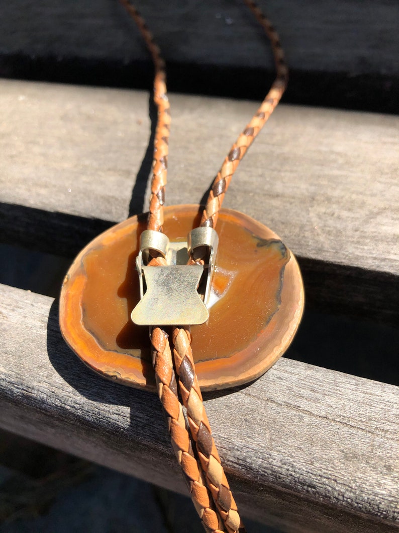 Bolo Tie 40/% Off! Sliced Agate with Metal Gun