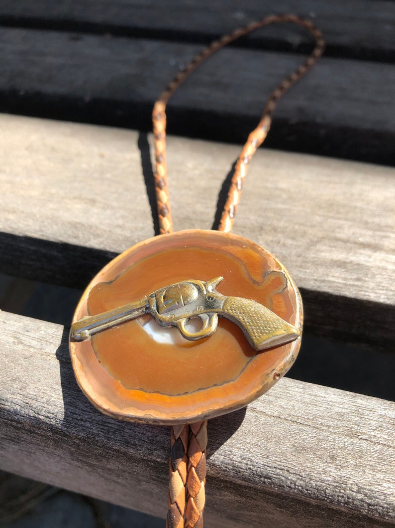 Bolo Tie 40/% Off! Sliced Agate with Metal Gun