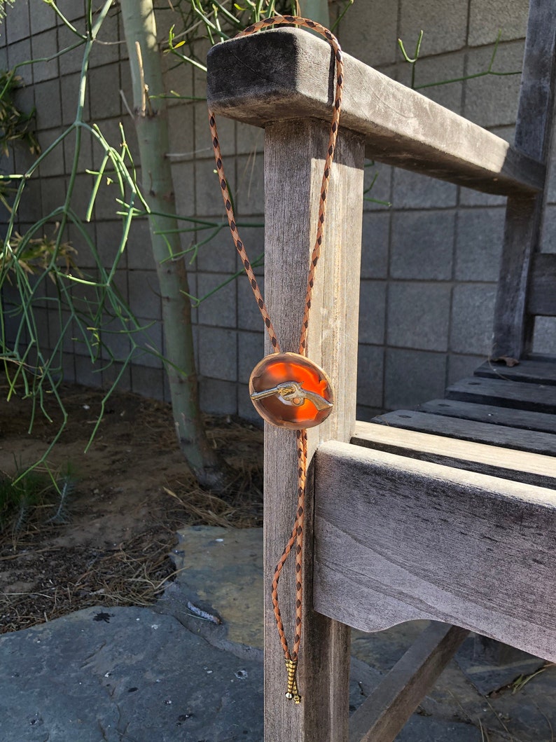 Bolo Tie 40/% Off! Sliced Agate with Metal Gun