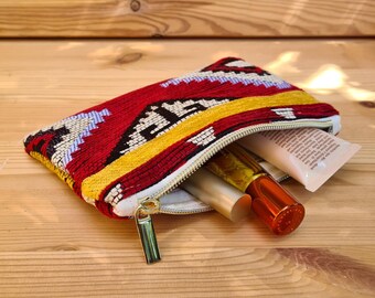 Kosmetiktasche aus marokkanischem Kilim – Schminktasche Stoff mit Berbermuster, Ethno Täschchen handgemacht