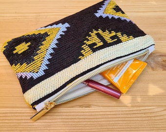 Kosmetiktasche aus marokkanischem Kilim – Schminktasche Stoff mit Berbermuster, Ethno Täschchen