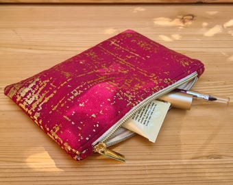 Kosmetiktasche aus samtigem Stoff – Grün mit Goldmuster, Schminktäschchen Orientalisch, Marokkanisches Accessoire