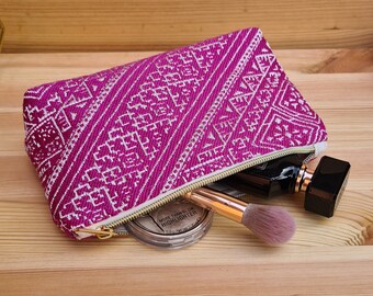 Cosmetic bag made of Moroccan fabric in pink with a geometric pattern - hand-sewn in Hamburg