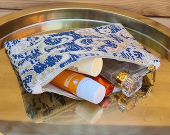 Kosmetiktasche aus marokkanischem Brokat – Schminktäschchen Stoff mit Blumenmuster, Make-up-Tasche, Beauty Täschchen