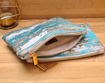 Kosmetiktasche aus marokkanischem Brokat | Schminktasche für die Handtasche | Camouflage Muster, leicht schimmernd