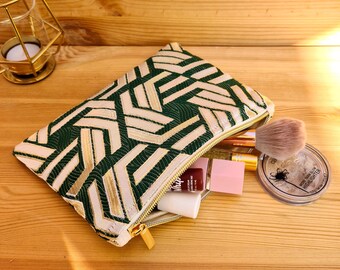 Schminktasche aus marokkanischem Brokat – Kosmetiktasche mit geometrischem Muster, Ethno Style