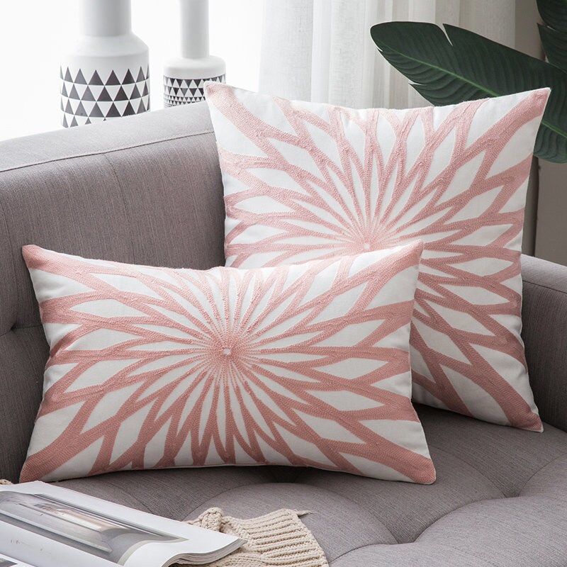 Pink And White Boho Throw Pillow Covers Abstract Cotton And Etsy