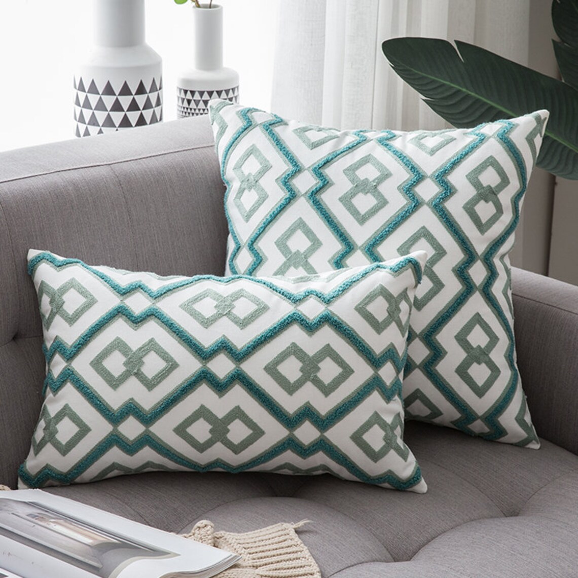 Boho Throw Pillow Covers Green Pillow Cases Boho Decor Etsy