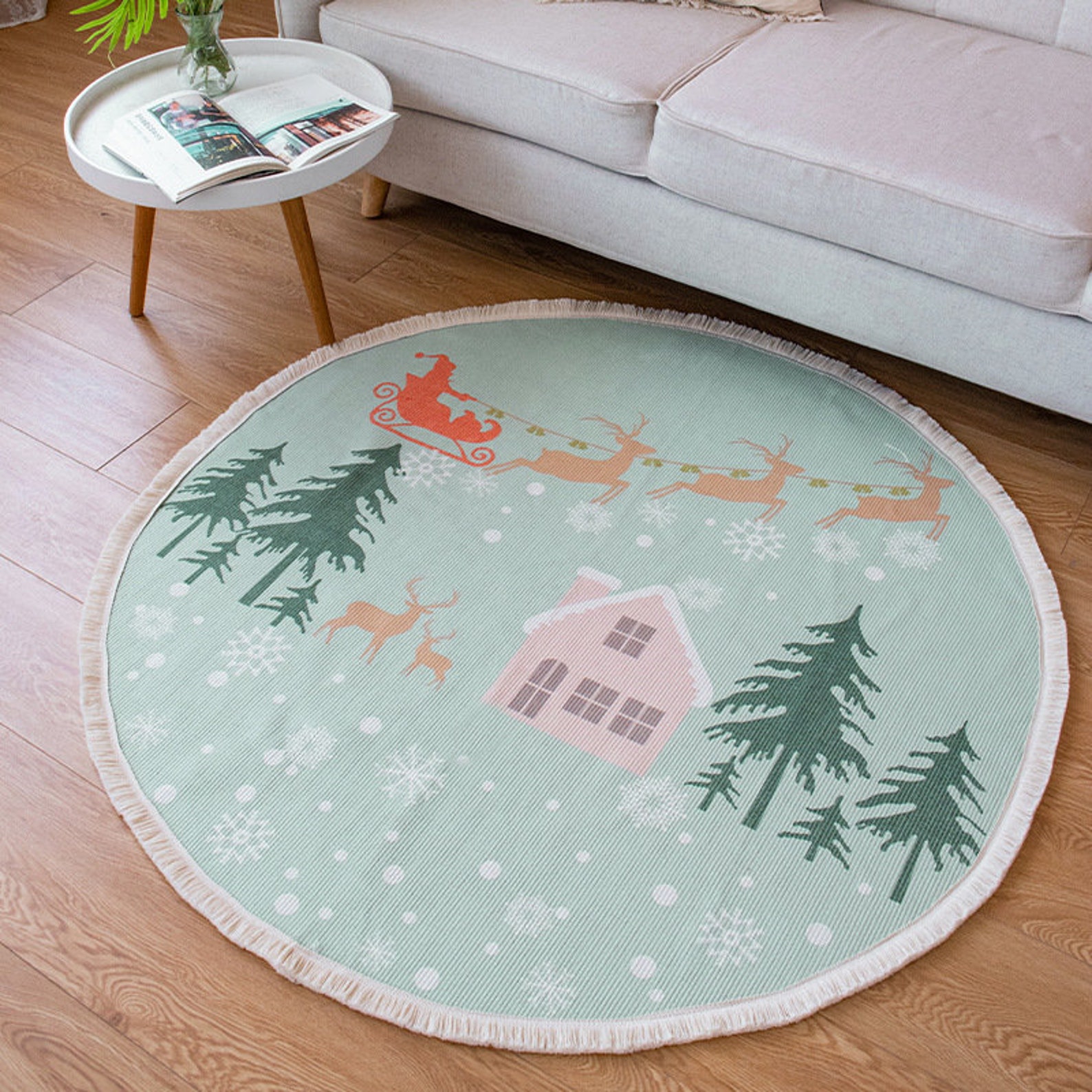 Round Moroccan Area Rug Christmas Checkered Rug Handmade Rug Etsy