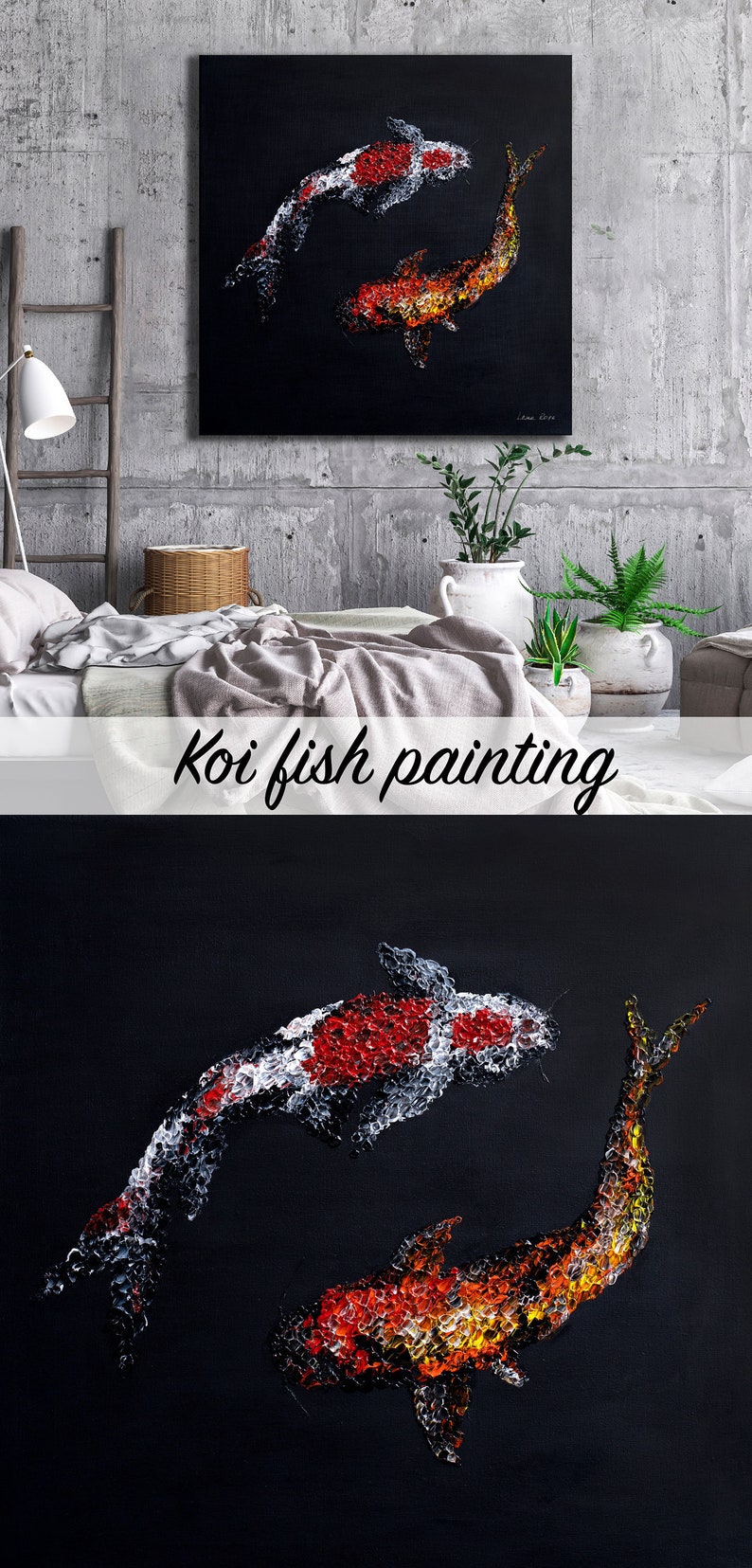 Koi fish Coy fish Butterfly koi Palette knife Best birthday Etsy