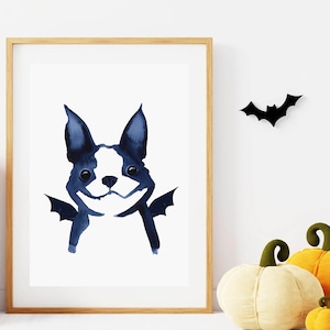 Cute Boston Terrier with Bat Wings Wall Art Print Boston Terrier Mom Cute Halloween Puppy Dog Parents Gift Christmas Funny Boston Terriers