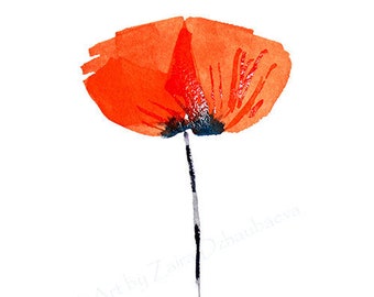 Poppy Art Print Red Poppy Watercolor Painting Poppies Wall Art Red Flower Floral Decor Poppy Artwork Nature Botanical Flower Field Bright