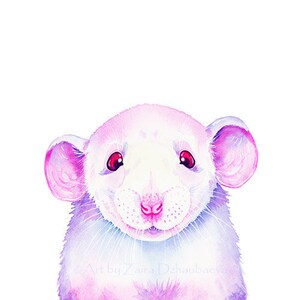 White Rat Peekaboo Art Print Cute Rats Pets Rodents Fancy Rat Albino Rat Pink Blue Nursery Decor Kids Room Art Children Funny Illustration