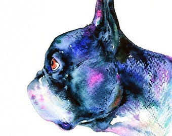 Boston Terrier Wall Art Print American Gentleman Dog Pet Portret Kleurrijke Hond Aquarel Schilderij Terriers Boston Terrier Dog Portrait Art