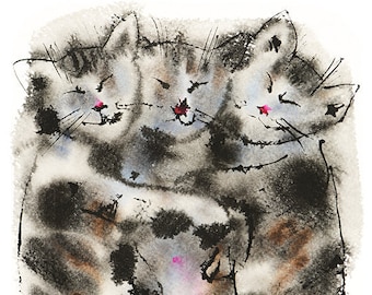 Gatitos durmientes Arte de pared Impresión Gatos Acuarela Pintura Felino Lindo Bebé Animales Mascotas Tabby Gatito Guardería Decoración Niños Habitación Arte Dormitorio Arte