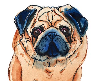 Pug Original Watercolor painting Pug dog Pugs Pets Puppy Cute Dog Pet portrait Pug portrait Funny pug Dog wall art Pug Illustration Nursery