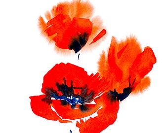 Abstract Red Watercolor Poppies Art Print Asian Poppy Wall Art Red Flowers Floral Painting Nature Botanical Garden Bright Bold Home Decor