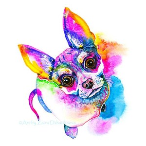 Colorful Rainbow Chihuahua Dog Portrait Wall Art Print Pet Portraits Watercolor Dog Painting Chihuahua Puppy Cute Little Dog Kids Room Art