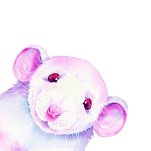 Cute White Rat Peekaboo Art Print Rats Pink Blue Watercolor Painting Small Animals Pets Fancy Rat Albino Rat Nursery Kids Baby Room Decor