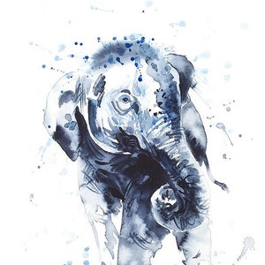 Bonito bebê elefante arte da parede impressão aquarela elefante bezerro pintura elefantes berçário crianças decoração do quarto animais selvagens splatter elefante arte