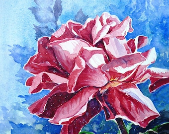 Rosa rosblomma Original akvarellmålning Rosor Blomsterkonst Rosenträdgårdsblommor Växter Botanisk Natur Trädgårdsskötsel Sommarblomning Roskonst