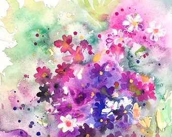 Spring Floral - original watercolor painting on paper - spring flowers, flower composition, colorful art, bouquet, garden, happy colors, art
