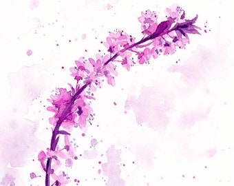 複製水彩画 花 紫とピンクの額付き 桃の花の版画 – 墨と水彩画（複製） - Etsy 日本