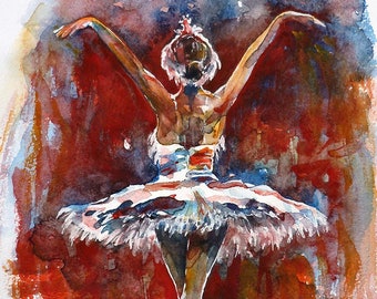バレエダンサー オリジナル水彩画 バレリーナ 白鳥の湖 バレエ 女性