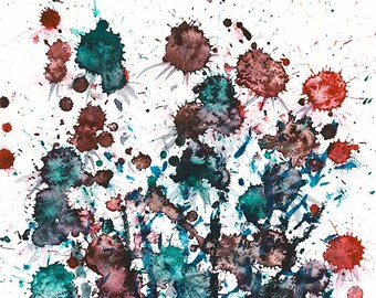 Abstract Colorful Thistle Art Print Watercolor Spatter Thistle Plant Thornes Botanical Modern Decor Abstract Botanical Paint Splashes Nature