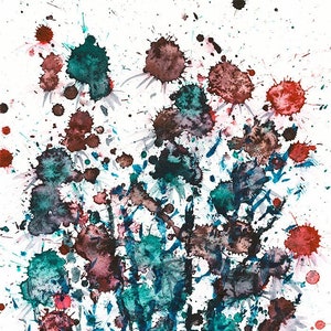 Abstract Colorful Thistle Art Print Watercolor Spatter Thistle Plant Thornes Botanical Modern Decor Abstract Botanical Paint Splashes Nature