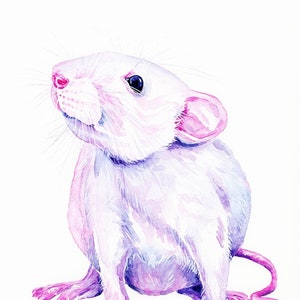 White Rat Art Print Cute Rats Watercolor Rat Painting Pets Fancy Rat Black Eyed White Rat Small Animals Nursery Kids Room Decor Rodents Art