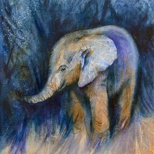 Cute Baby Elephant Original Watercolor Painting Wildlife Art African Elephant Calf Baby Animals Zoo Nursery Kids Room Art Children Childhood