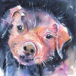 Piglet Signed Original Watercolor Painting Pig Wall Art Cute Piglet Kids Room Nursery Decor Piglet Portrait Floppy Ears Rustic Farm Animals