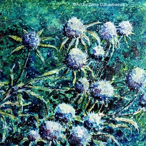 Globe Thistles original watercolor painting, thistle art, wildflowers, floral art, thistle wall art, Scottish thistle art, Globe Thistle art