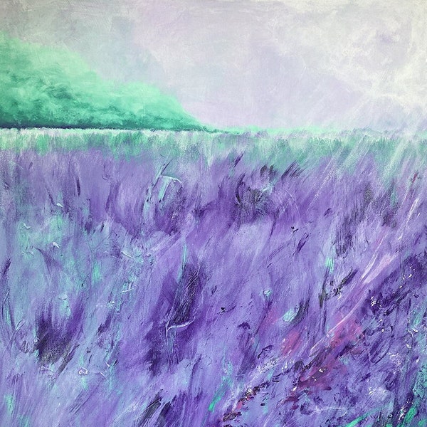 Wild Lavender Field Original Abstract Acrylic Painting on Canvas Textured Wall Art Purple Abstract flowers Rustic decor France Provence art