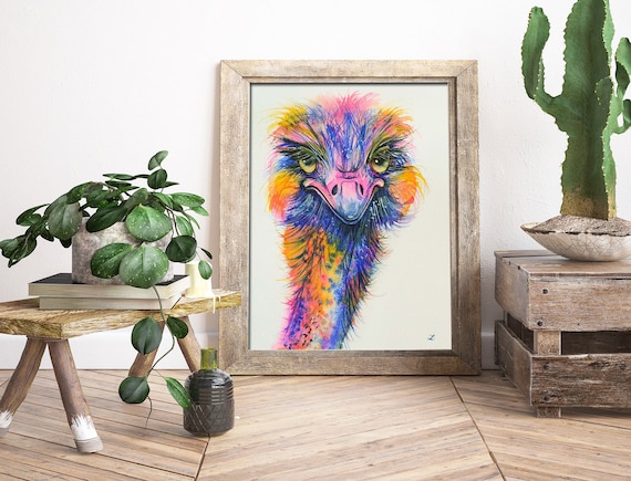 カラフルなレインボーダチョウオリジナル水彩画アート野生動物鳥