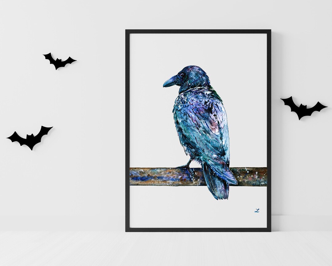 Raven Art Print Watercolor Painting Birds Crow Spooky Ravens Black ...