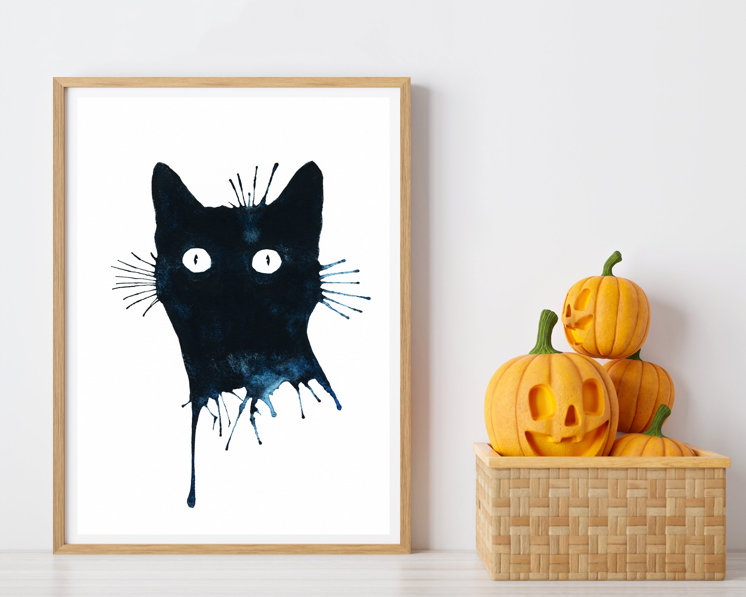 Black Cat Watercolor Splatter Kitten Art Print Cats Feline picture