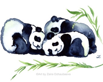 Sleeping Baby Panda Nursery Kids Room Wall Art Print Panda Bear Watercolor Painting Pandas Cubs Cute Baby Animals Sleeping Animals Decor Art