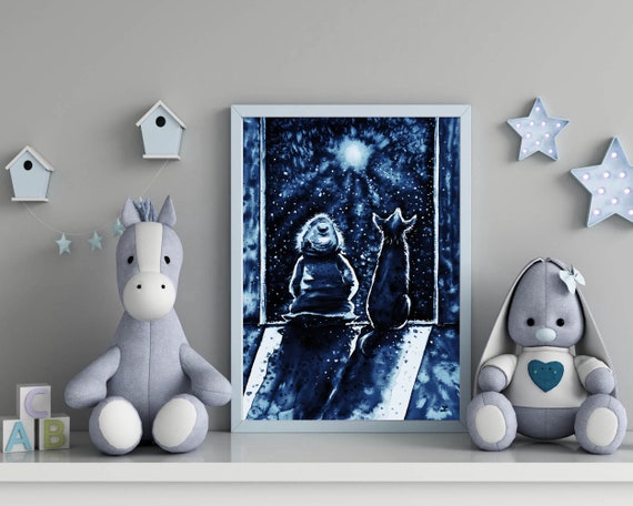 Christmas Silent Night Child and Dog Wall Art Print Friends Dogs