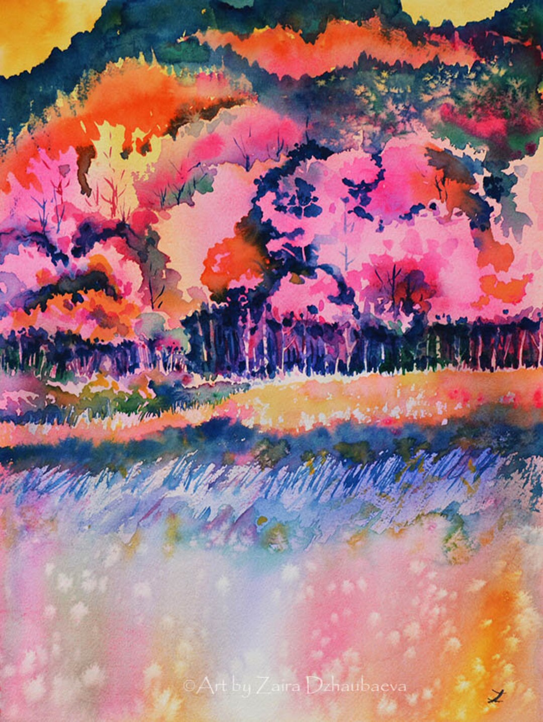 Fall Trees Art Print Autumn Colors Tee Watercolor Painting Colorful ...