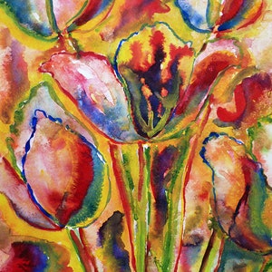 Colorful Abstract Tulips Original Watercolor Painting Tulip Wall Art Spring Flowers Bright Floral Tulip Decor Botanical Art Impressionist
