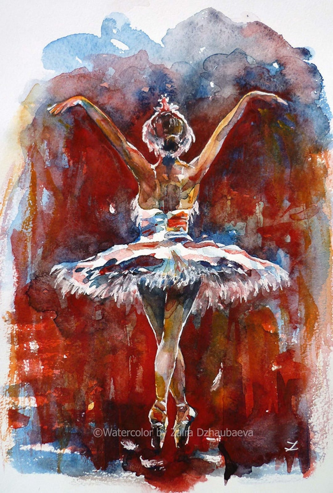 バレエダンサー オリジナル水彩画 バレリーナ 白鳥の湖 バレエ